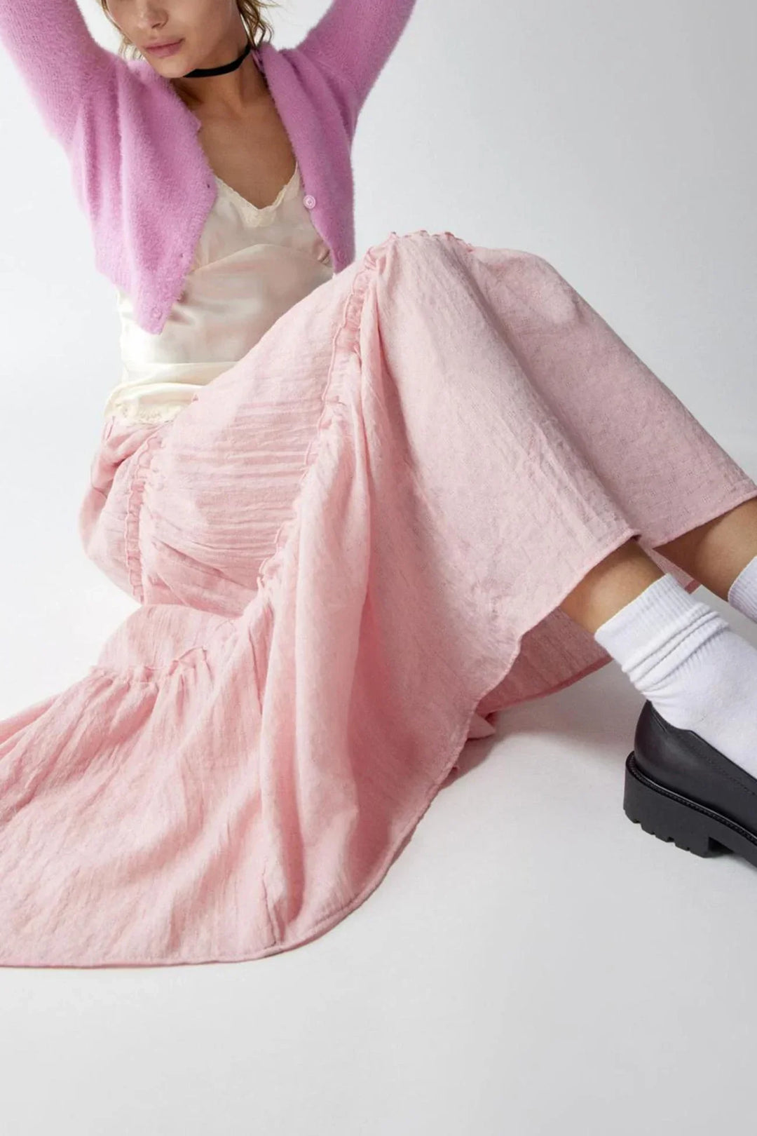 Womens Maxi Skirt Cotton Linen Tiered Style