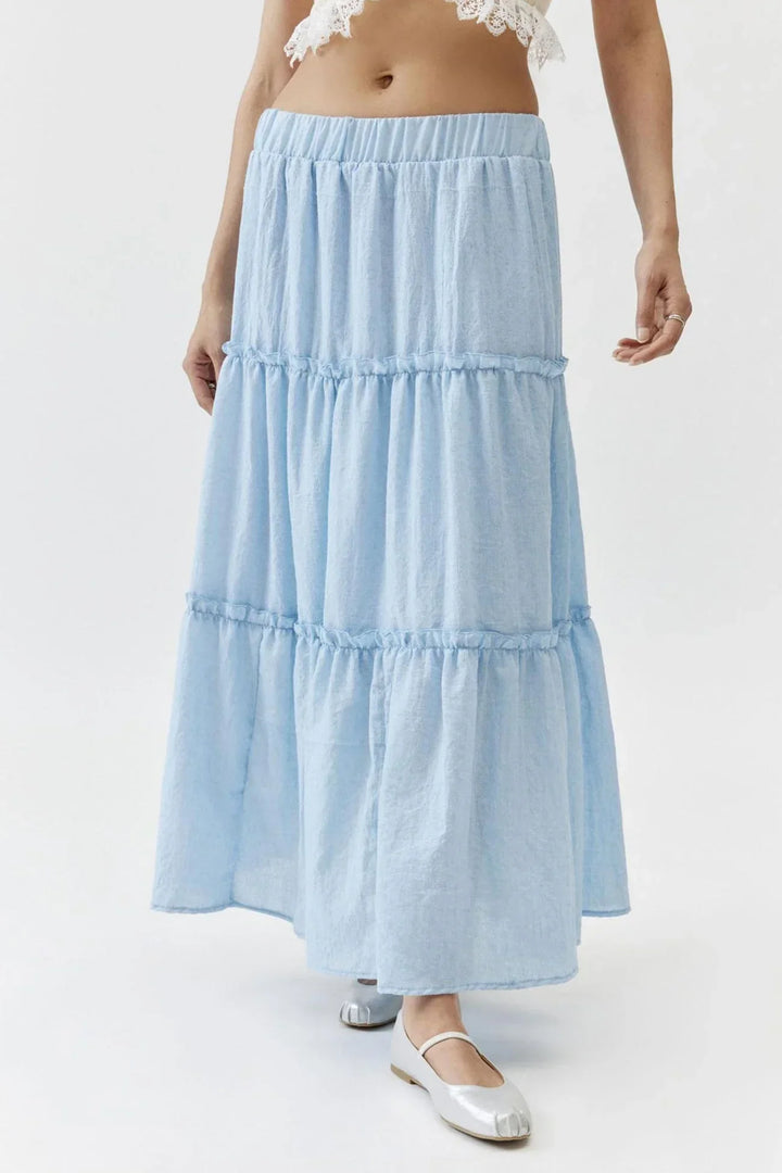Womens Maxi Skirt Cotton Linen Tiered Style - BritishMode