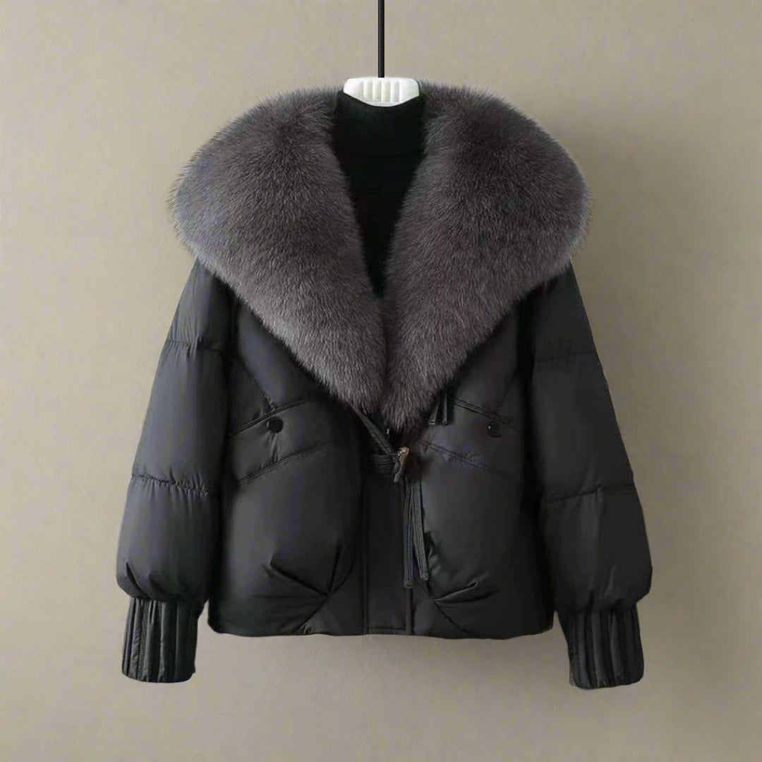 Womens Puffer Jacket with Fur Collar Relaxed Fit Toggle Closure