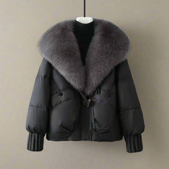 Womens Puffer Jacket with Fur Collar Relaxed Fit Toggle Closure