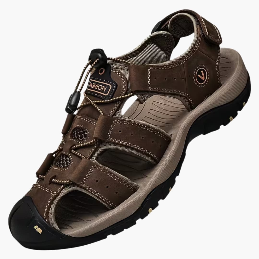 Mens Plus Size Cowhide Sandals Wide Fit Adjustable Buckle - BritishMode