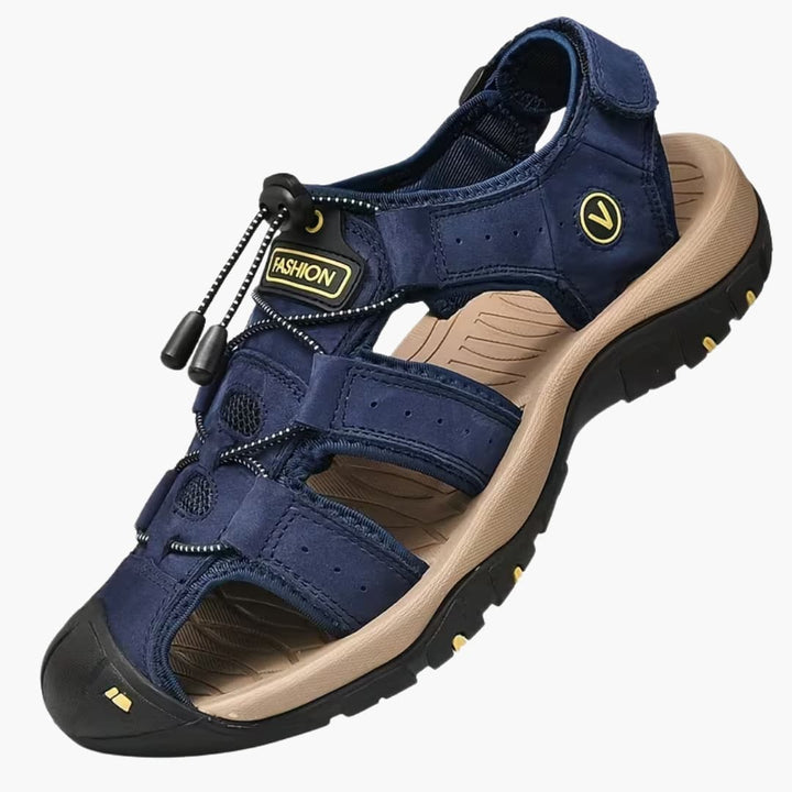 Mens Plus Size Cowhide Sandals Wide Fit Adjustable Buckle