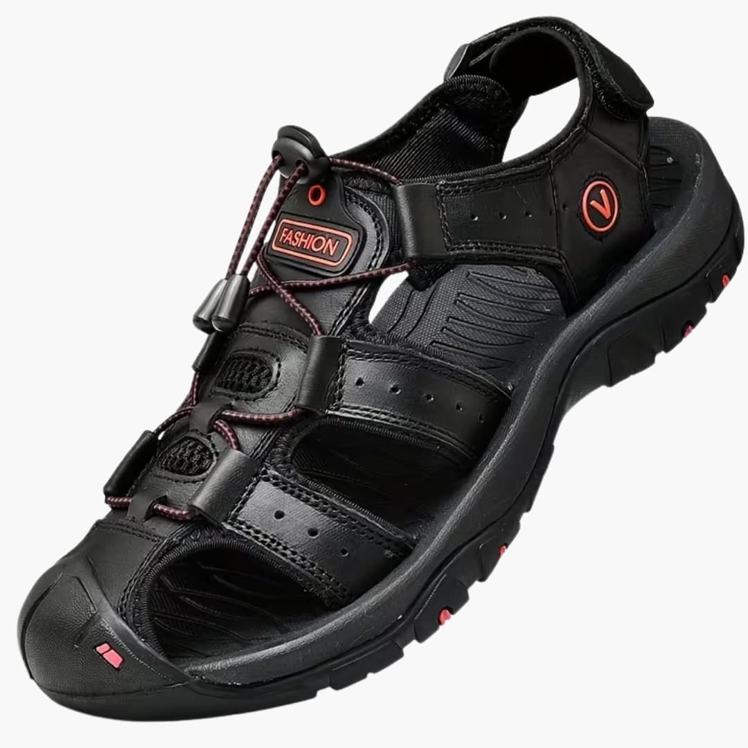 Mens Plus Size Cowhide Sandals Wide Fit Adjustable Buckle
