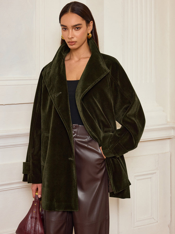 Womens Velvet Coat Pocketed Relaxed Fit