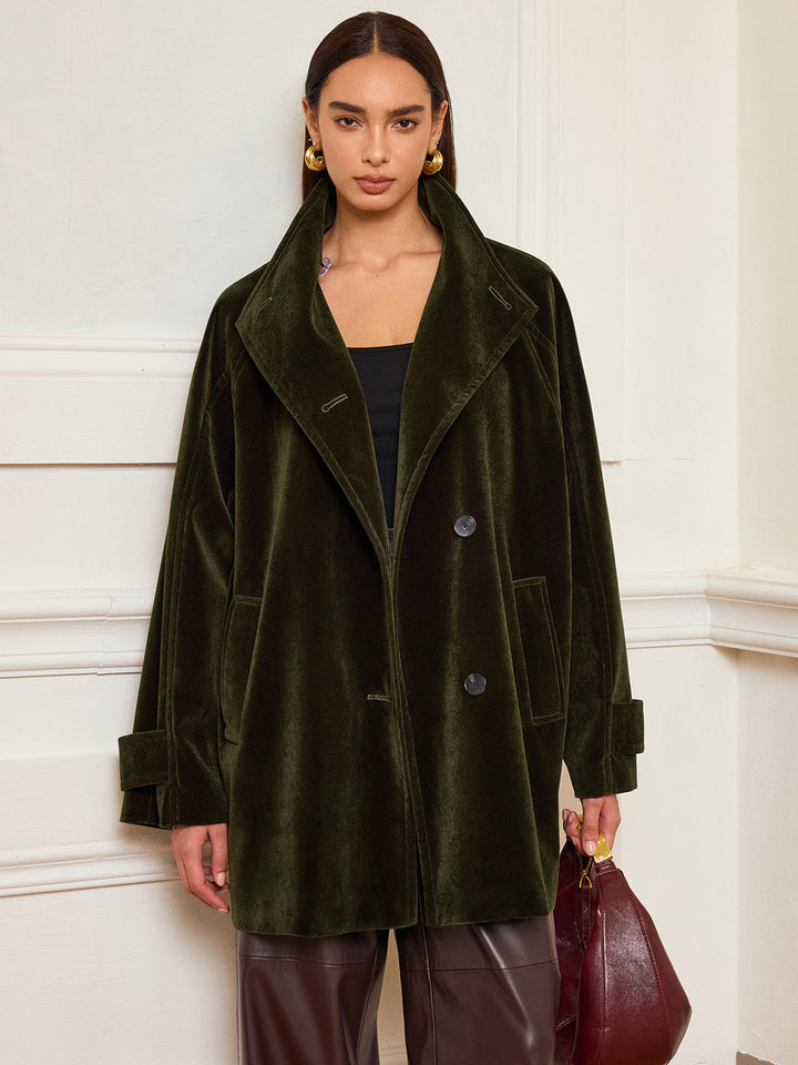 Womens Velvet Coat Pocketed Relaxed Fit