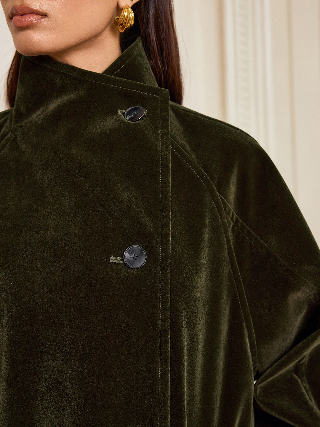 Womens Velvet Coat Pocketed Relaxed Fit