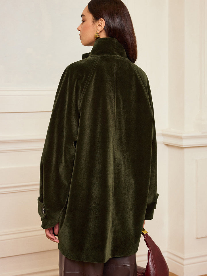 Womens Velvet Coat Pocketed Relaxed Fit