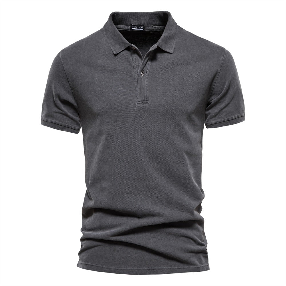 Mens Polo Shirt Ribbed Collar Three-Button Placket Regular Fit