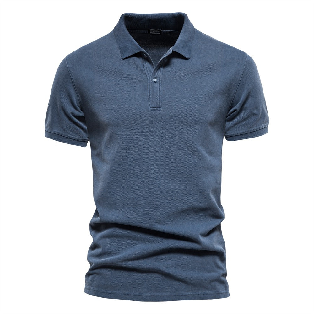 Mens Polo Shirt Ribbed Collar Three-Button Placket Regular Fit
