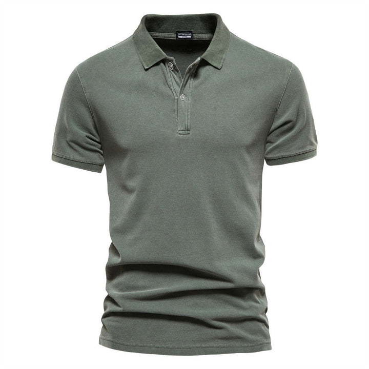 Mens Polo Shirt Ribbed Collar Three-Button Placket Regular Fit - BritishMode