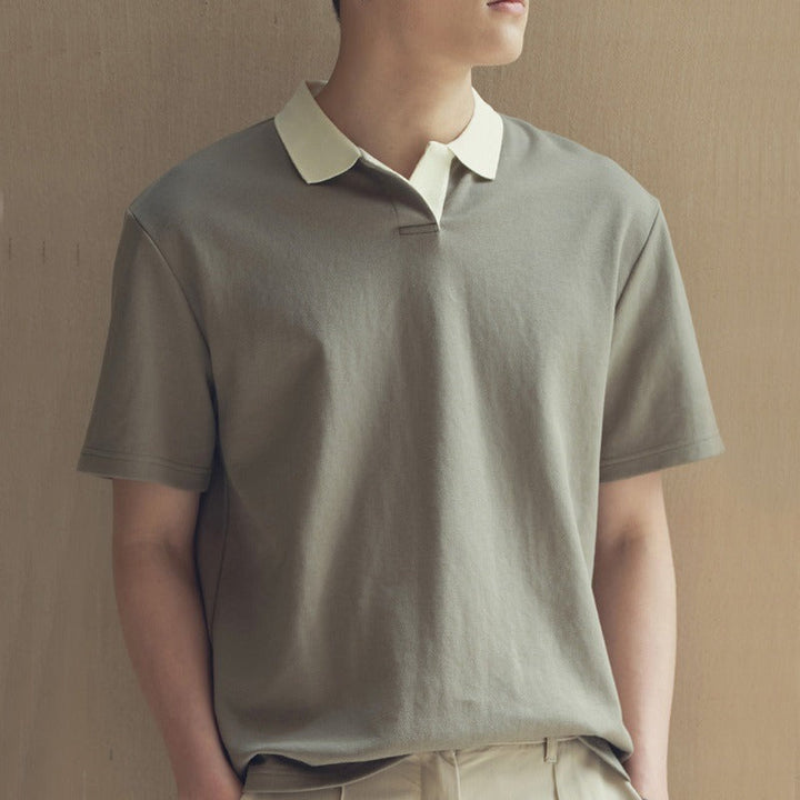 Mens Polo Shirt Breathable Blend Loose Fit Knit Collar