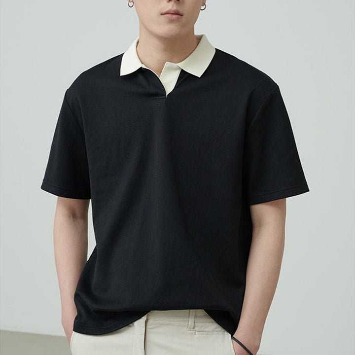 Mens Polo Shirt Breathable Blend Loose Fit Knit Collar - BritishMode