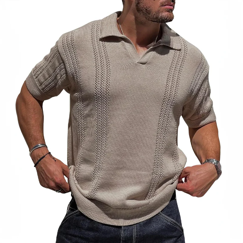 Mens Polo Shirt Breathable Knit Blend Fold Collar
