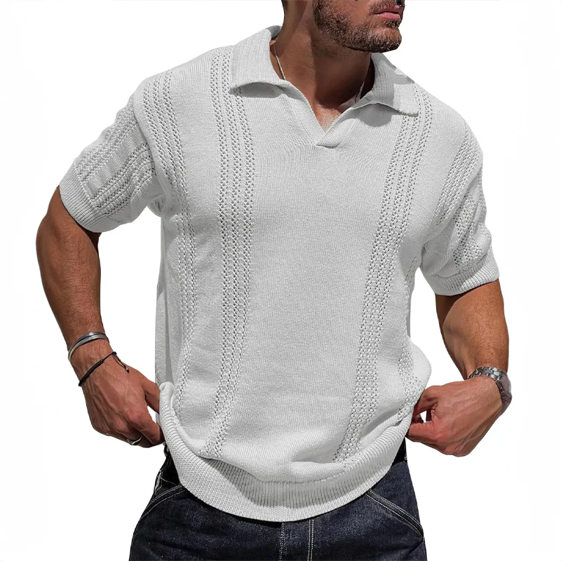 Mens Polo Shirt Breathable Knit Blend Fold Collar - BritishMode