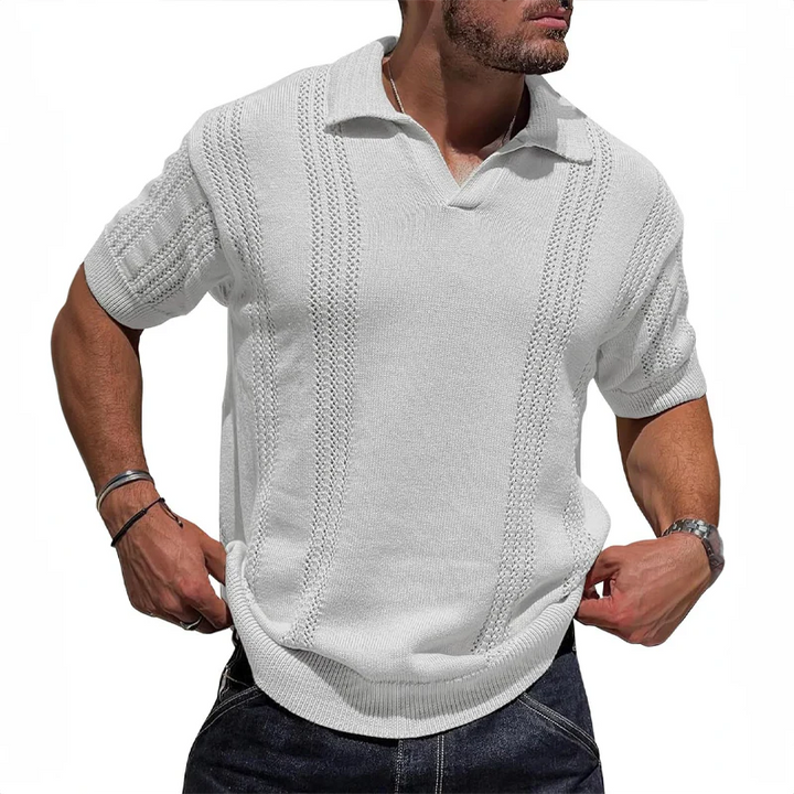 Mens Polo Shirt Breathable Knit Blend Fold Collar - BritishMode