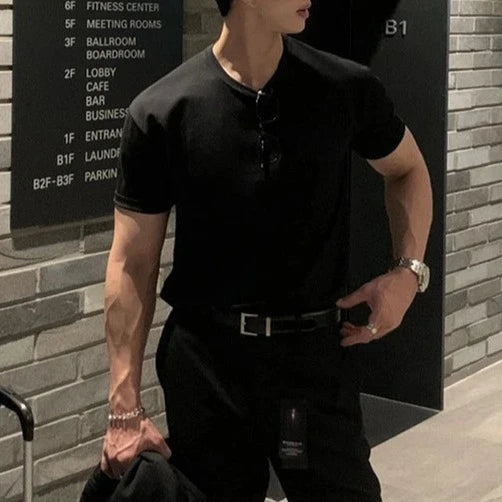 Mens Polo Shirt Cotton Classic Collar Three-Button Placket