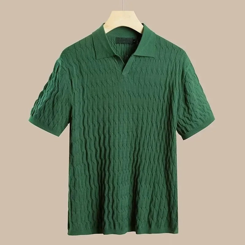 Mens Polo Shirt Fine Rope Knit Enhanced Airflow