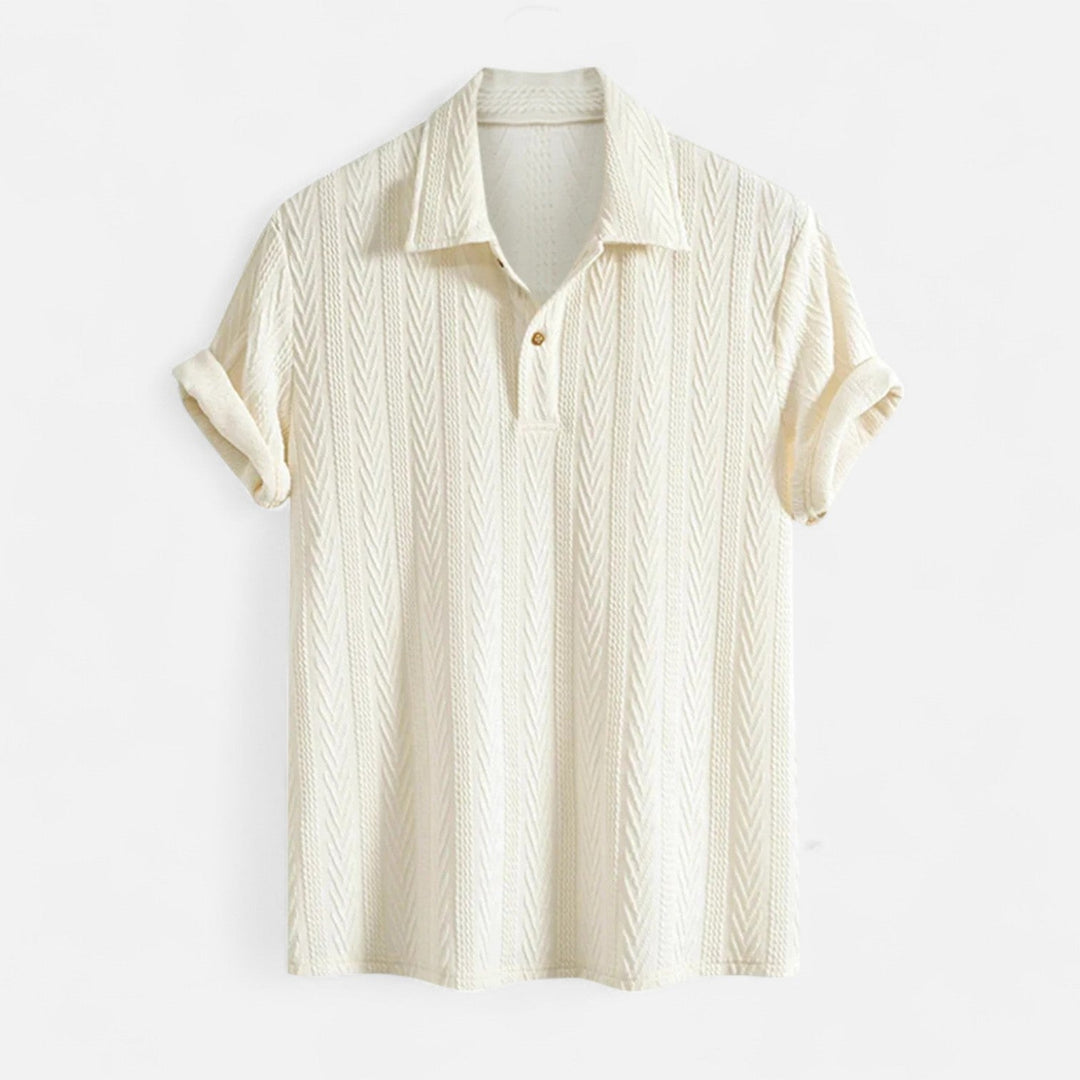 Mens Polo Shirt Jacquard Knit Collar Half Button