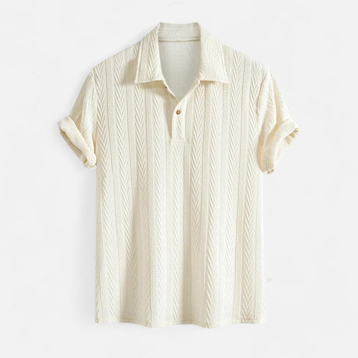 Mens Polo Shirt Jacquard Knit Collar Half Button