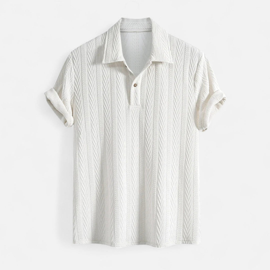 Mens Polo Shirt Jacquard Knit Collar Half Button