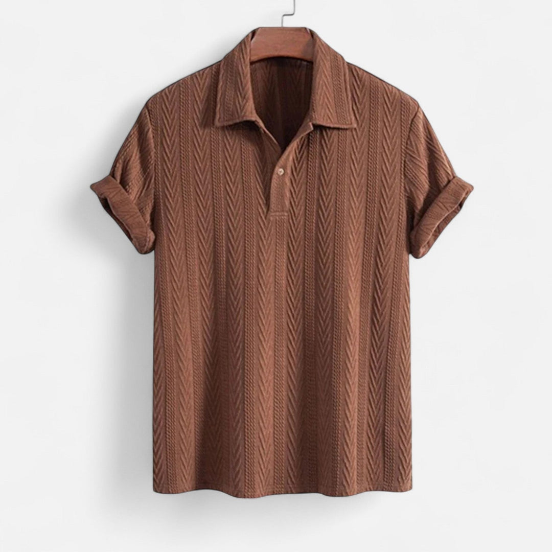 Mens Polo Shirt Jacquard Knit Collar Half Button - BritishMode
