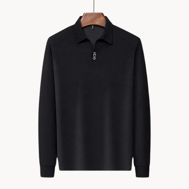 Mens Long Sleeve Polo Shirt Breathable Blend Point Collar