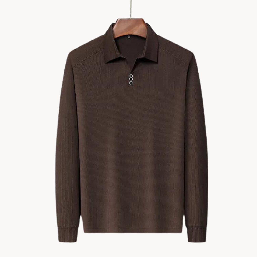 Mens Long Sleeve Polo Shirt Breathable Blend Point Collar