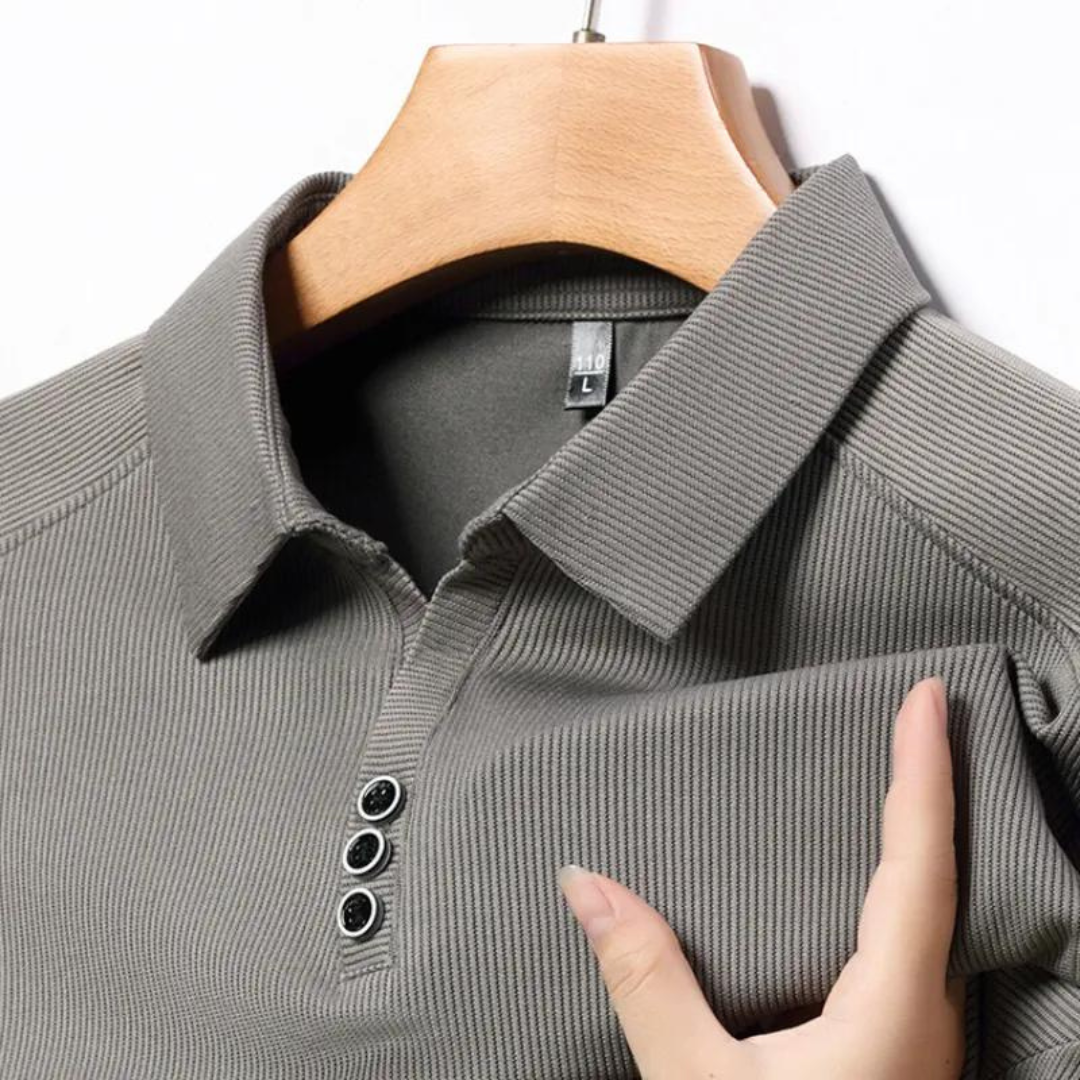 Mens Long Sleeve Polo Shirt Breathable Blend Point Collar