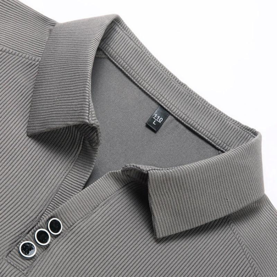 Mens Long Sleeve Polo Shirt Breathable Blend Point Collar
