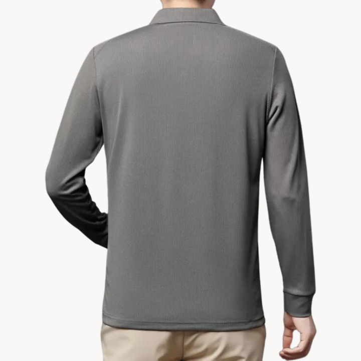Mens Long Sleeve Polo Shirt Breathable Blend Point Collar