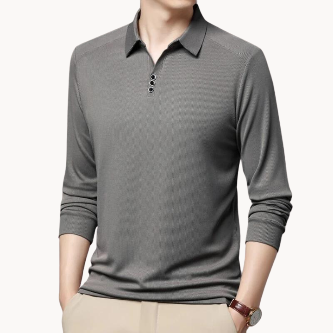 Mens Long Sleeve Polo Shirt Breathable Blend Point Collar