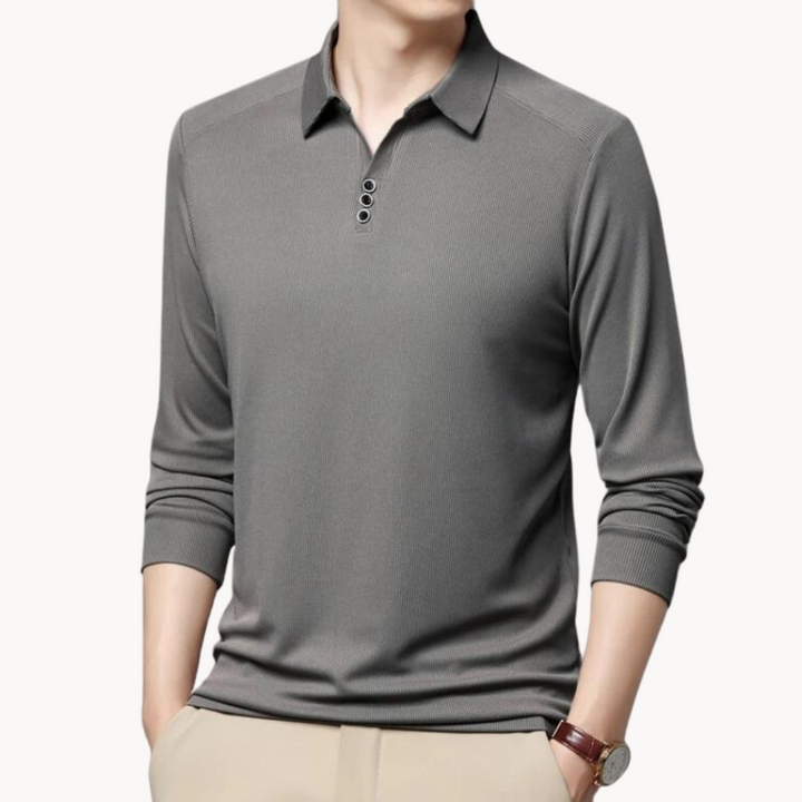 Mens Long Sleeve Polo Shirt Breathable Blend Point Collar
