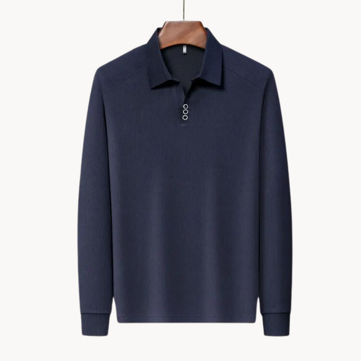 Mens Long Sleeve Polo Shirt Breathable Blend Point Collar