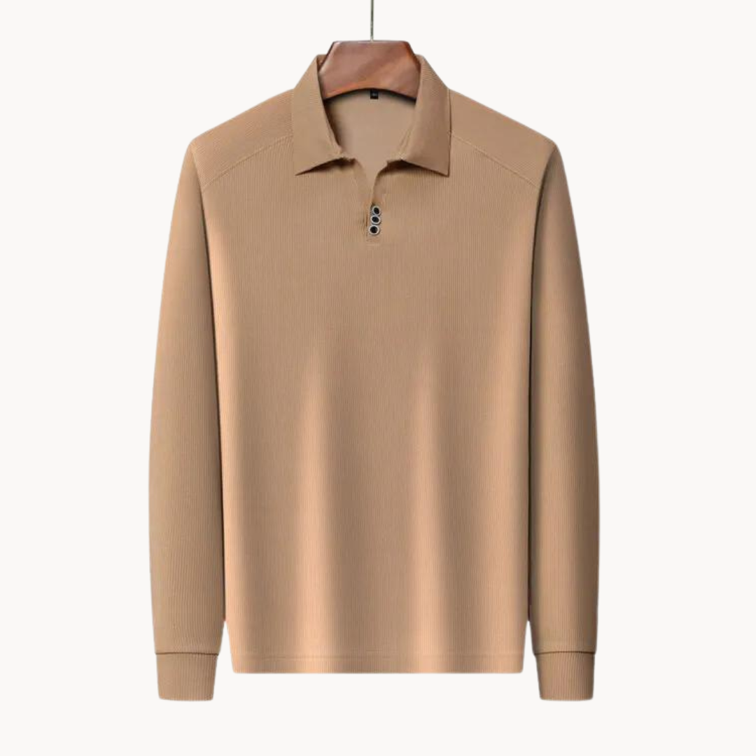 Mens Long Sleeve Polo Shirt Breathable Blend Point Collar