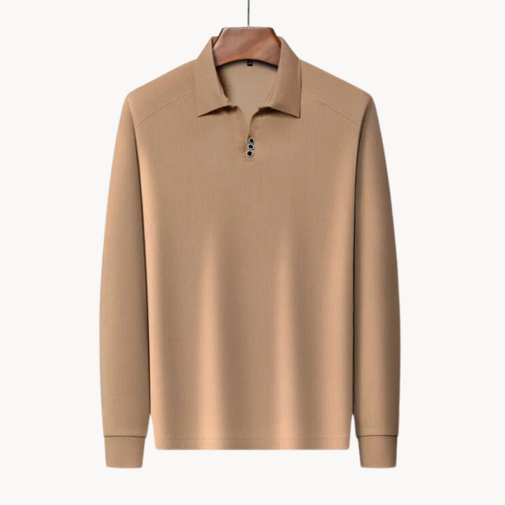 Mens Long Sleeve Polo Shirt Breathable Blend Point Collar