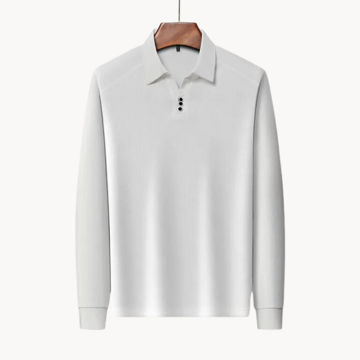 Mens Long Sleeve Polo Shirt Breathable Blend Point Collar