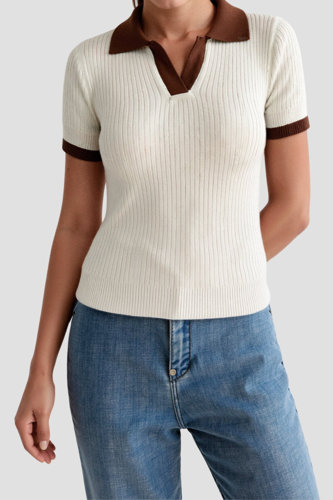 Mens Polo Shirt Semi-Sheer Blend Notched Collar
