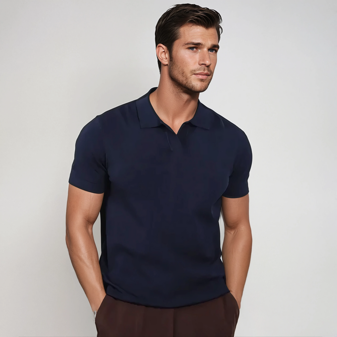Mens Polo Shirt Polyester Blend Buttonless Front Easy Fit - BritishMode