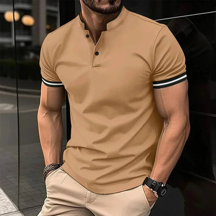 Mens Polo Shirt Stretch Blend Breathable Raised Collar