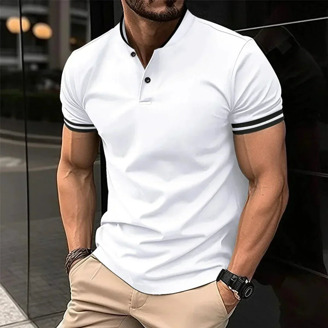 Mens Polo Shirt Stretch Blend Breathable Raised Collar