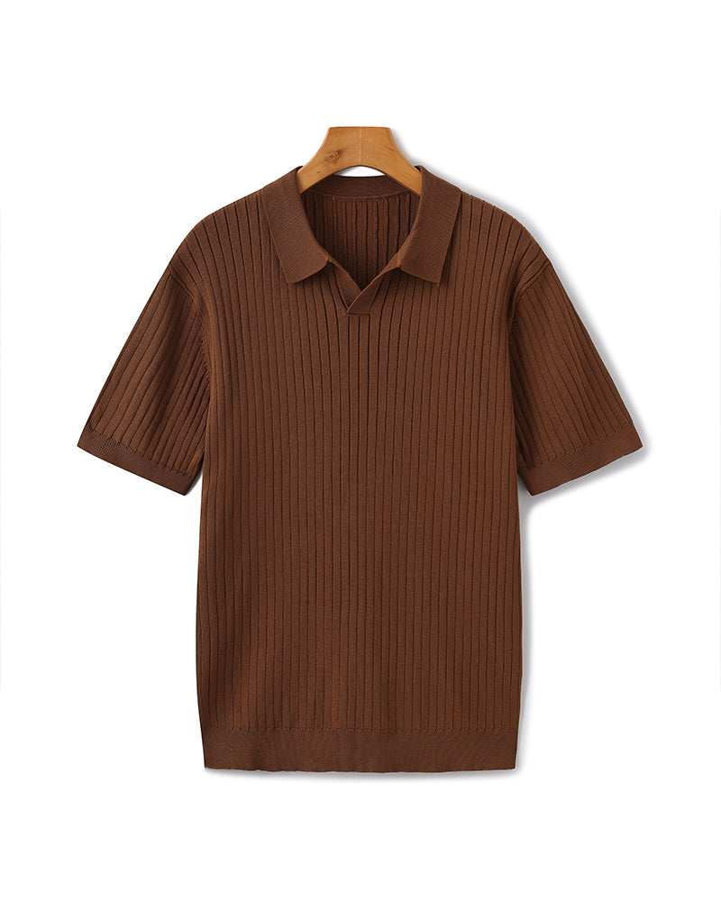Mens Polo Shirt Ribbed Texture Shape Retention Fit