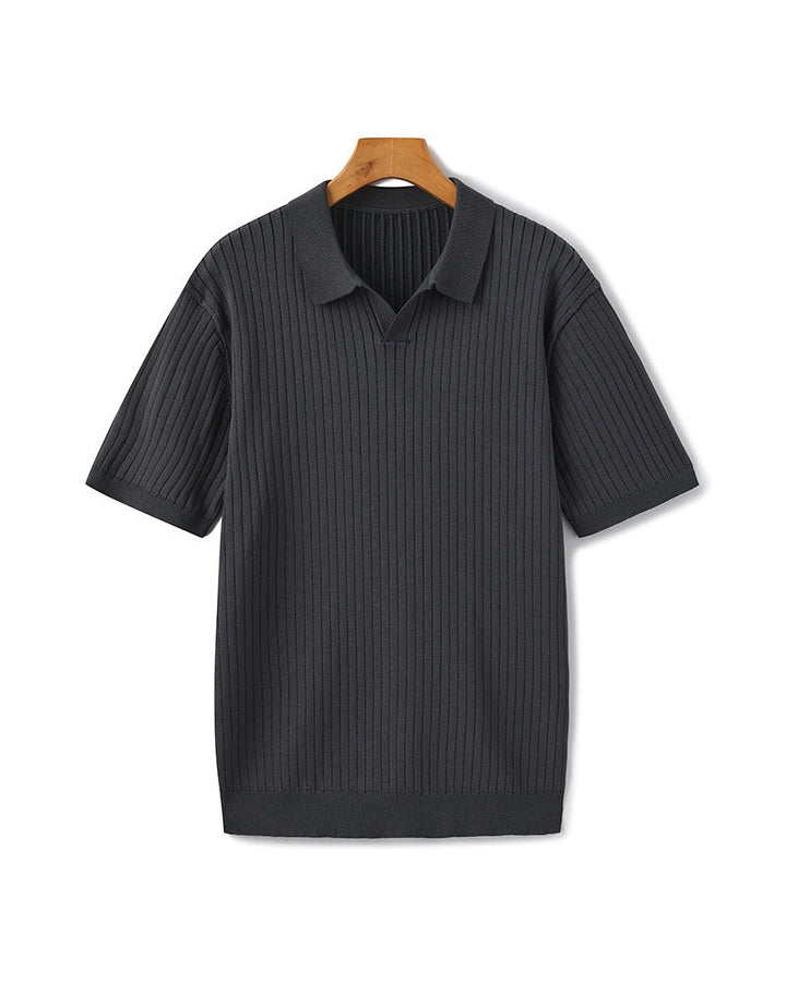 Mens Polo Shirt Ribbed Texture Shape Retention Fit