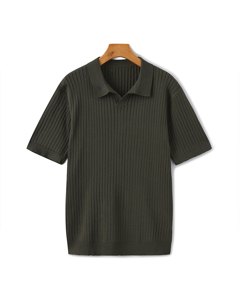 Mens Polo Shirt Ribbed Texture Shape Retention Fit
