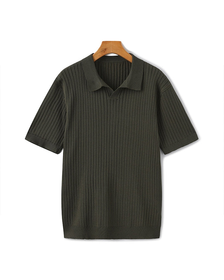 Mens Polo Shirt Ribbed Texture Shape Retention Fit