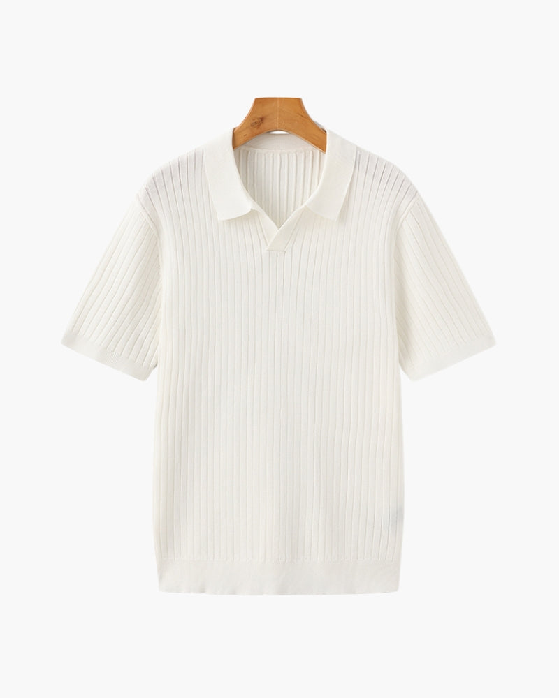 Mens Polo Shirt Ribbed Texture Shape Retention Fit
