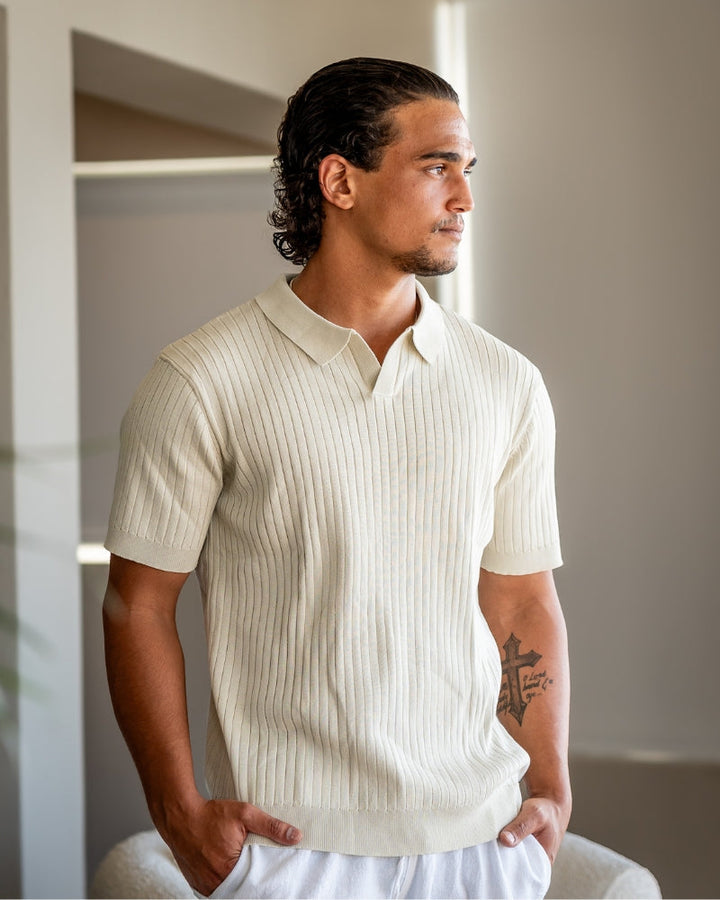 Mens Polo Shirt Ribbed Texture Shape Retention Fit