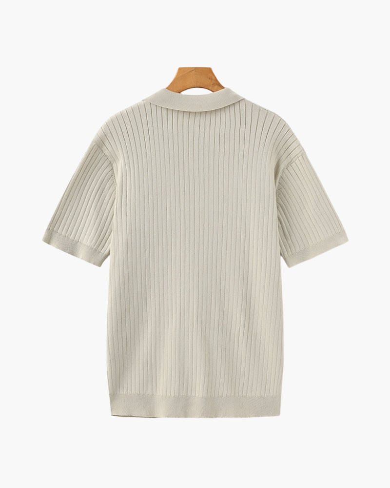 Mens Polo Shirt Ribbed Texture Shape Retention Fit