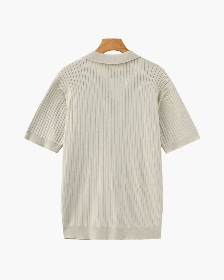 Mens Polo Shirt Ribbed Texture Shape Retention Fit