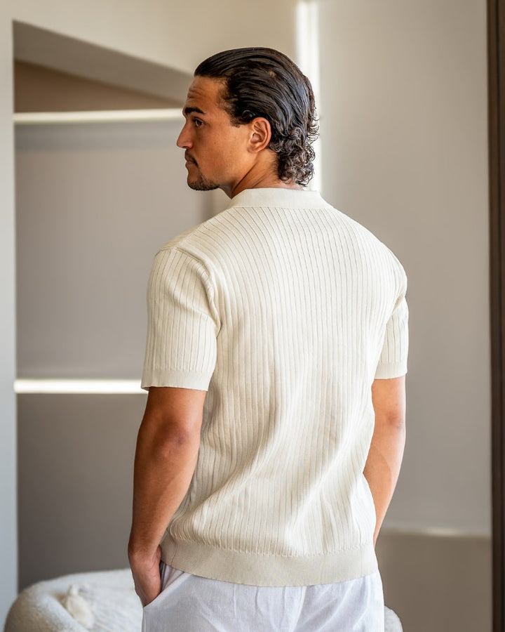Mens Polo Shirt Ribbed Texture Shape Retention Fit