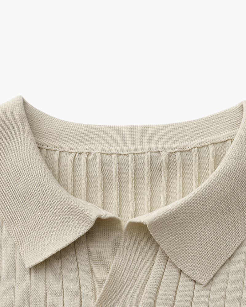 Mens Polo Shirt Ribbed Texture Shape Retention Fit